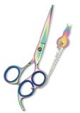 Professional Hair Cutting Scissor with razor edge. Multicolor Coating. Three Rings with screw adjustable key.